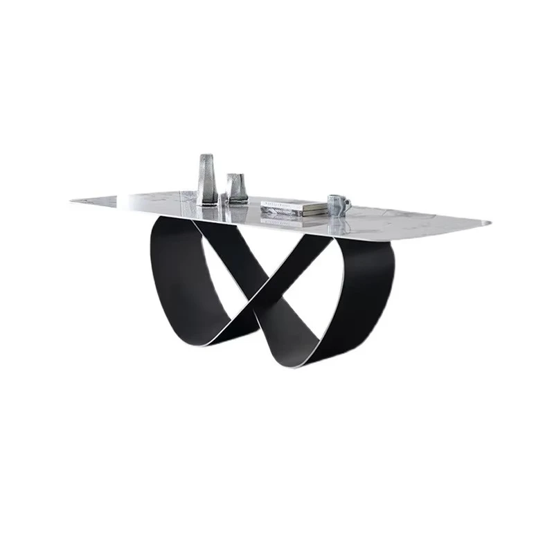 Simple design sintered stone countertop iron leg dining table, available in a variety of sizes, suitable for restaurant use