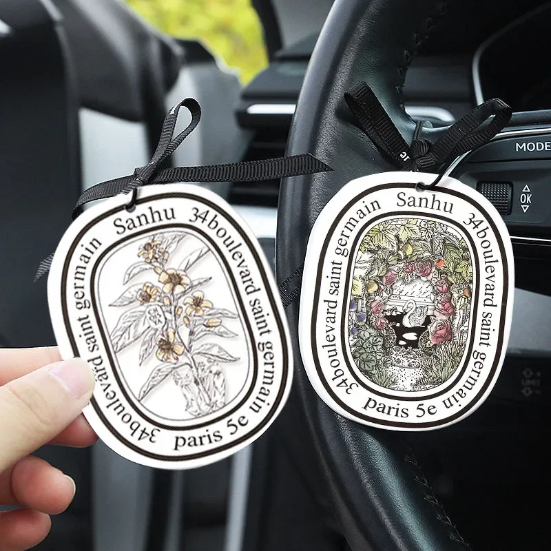 6/10PCS Car Rearview Mirror Ornaments Camellia Scented Paper Cards Auto Hanging Decoration Fragrant Tablets Accessories Interior