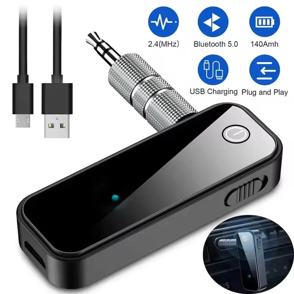 Bluetooth-Compatible 5.0 Audio Aux Adapter 2 in 1 Audio Transmitter Receiver 3.5mm Jack Aux Dongle Handsfree for Car Audio Music