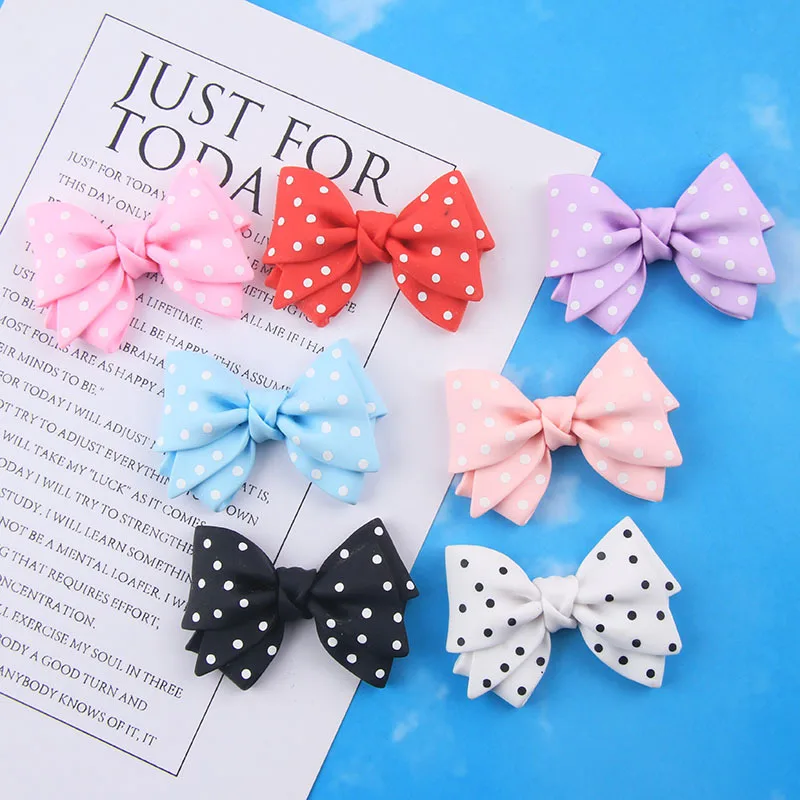 20Pcs Big Bow Flat Back Resin Cabochons Colorful Dotted Bowtie Scrapbooking DIY Jewelry Craft Decoration Accessories Bowknots