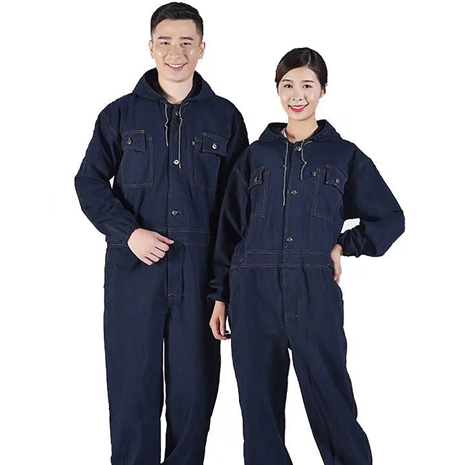 

Men'S Long Sleeve Multi Pockets Cargo Denim Jumpsuits Casual Working Coveralls Overalls Jeans Set Gray Blue