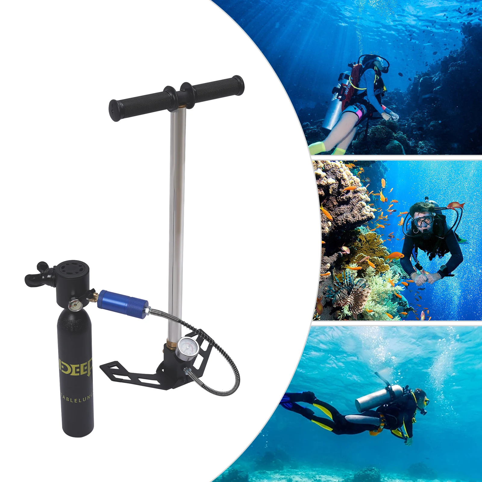 

Portable Mini Scuba Tank 0.5L Capacity 3000psi with Hand Pump for Snorkeling and Free Diving