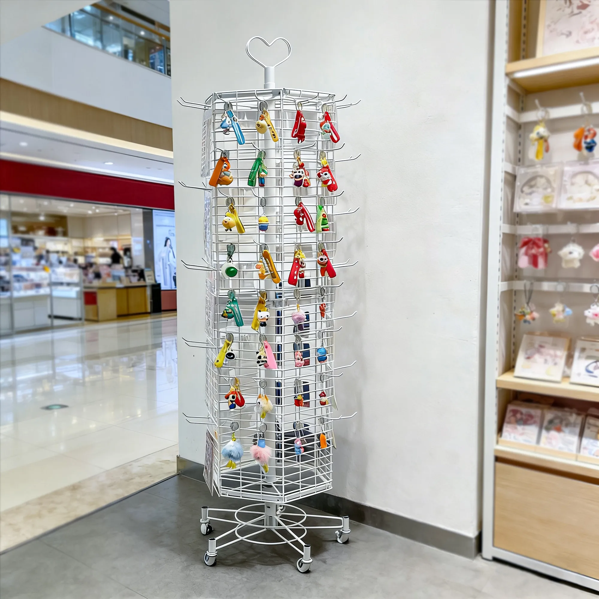 Wrought iron hexagonal rotating grid frame jewelry stickers electronic accessories display stand exhibition keychain shelf