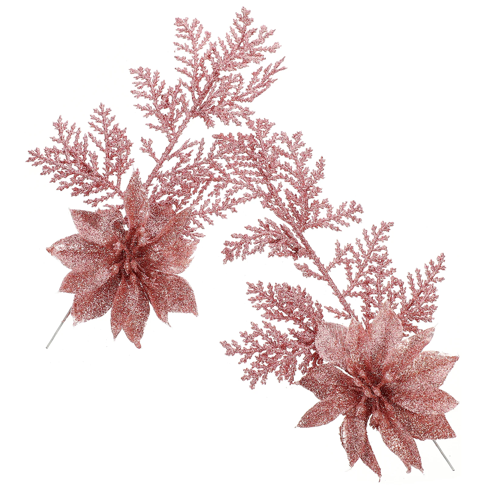 

6Pcs Glitter Artificial Flower Christmas Pine Branches Clip Simulation Flower Xmas Tree Hanging Pendant Table Decor Holiday