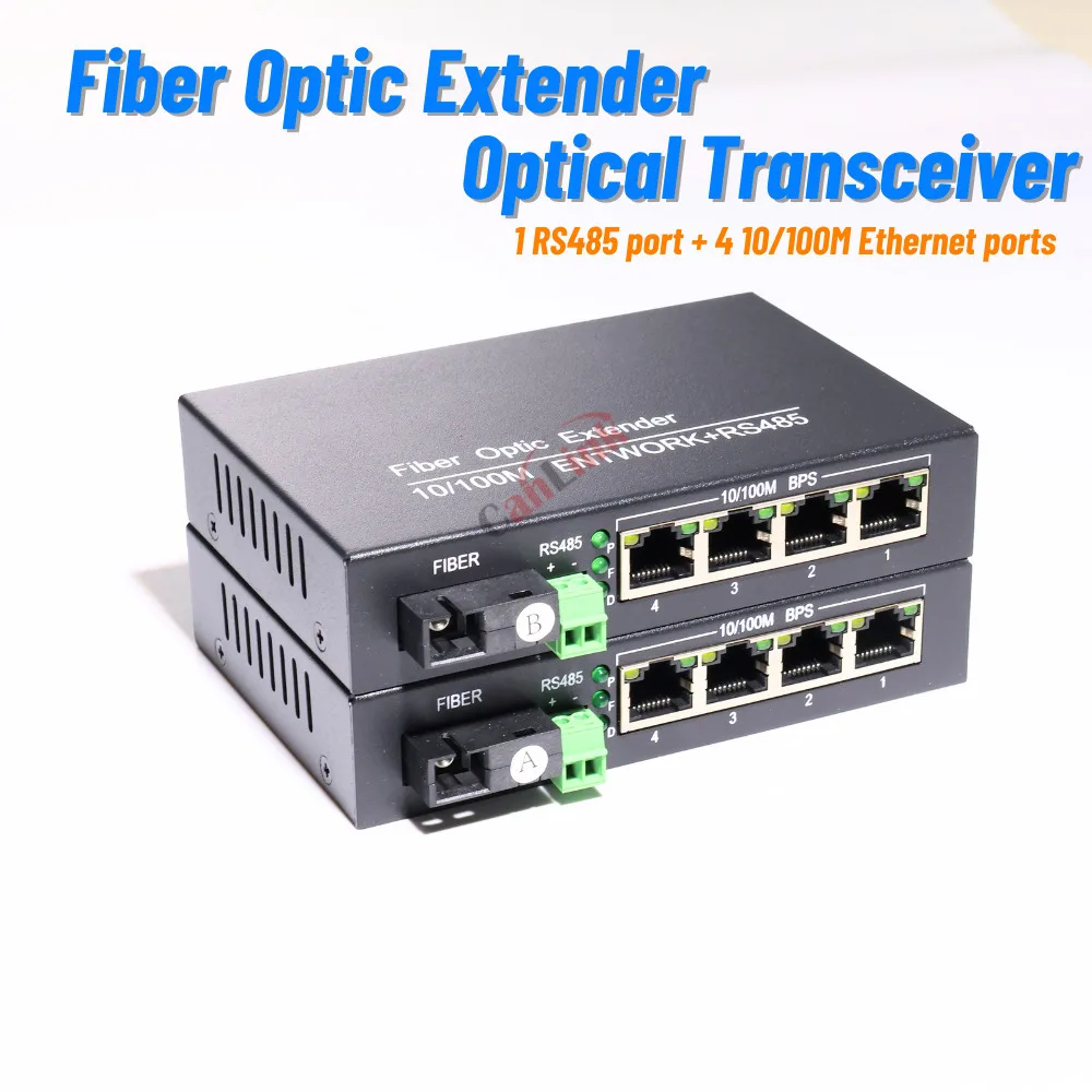 

1 pair 1 BIDI 1 RS485 port + 4 10/100 Ethernet ports Simplex SM Over Fiber Optic Transmitter And Receiver RS485 Data