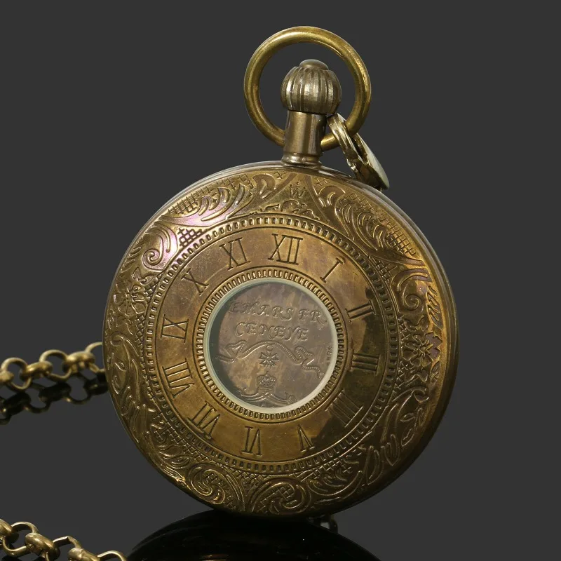 Vintage men's flywheel moon phase true copper mechanical pocket watch vintage manual clockwork double mechanical pocket watch