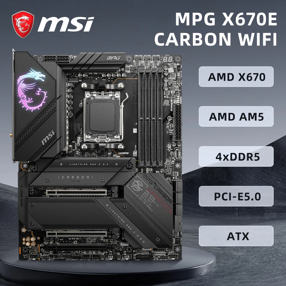 

MSI MPG X670E CARBON WIFI поддерживает AMD Ryzen ™ Настольный процессор 7000, память DDR5, слот PCIe 5.0, память 256 ГБ, 4x M.2, USB 2.0