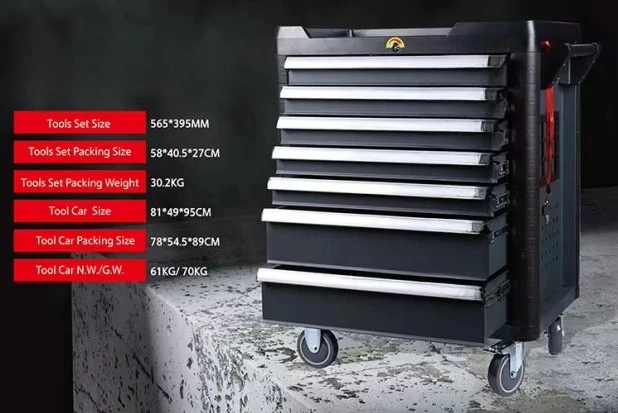 Heavy-Duty 7-Drawer Tool Cart with 421 Pieces Tool Set with Large Stainless Steel Aluminium Storage Trolley for Garage Workshops