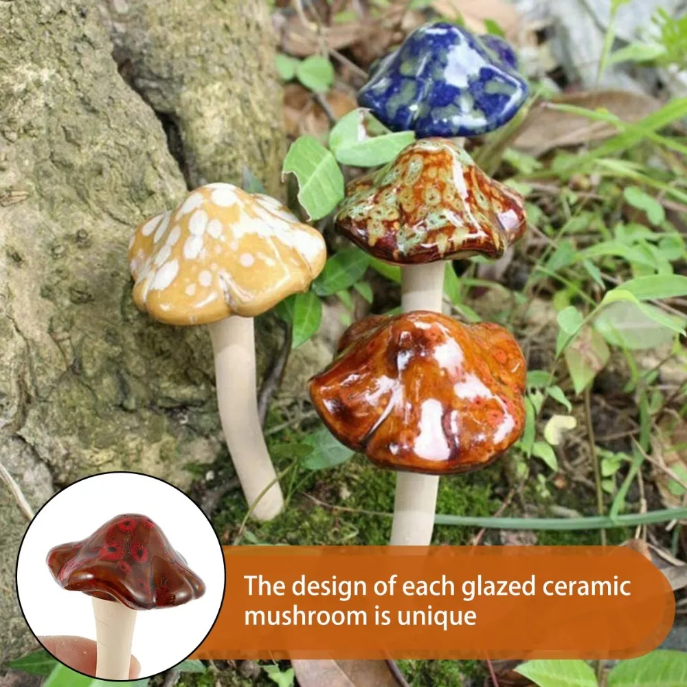 4Pcs New Ceramics Mushrooms Decorations Non-Fading Realistic Garden Landscape Yard Ornaments Garden