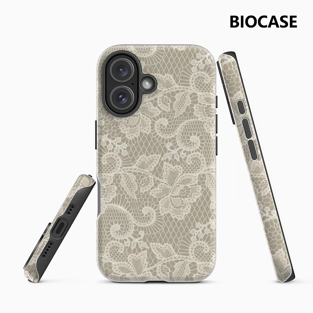 Elfenbeinfarbene Spitzen-Handyhülle für magnetische Handyhüllen für iPhone 17 16 15 14 13 Pro Max Plus – Robuste Einzel- und Doppelschicht-Hülle