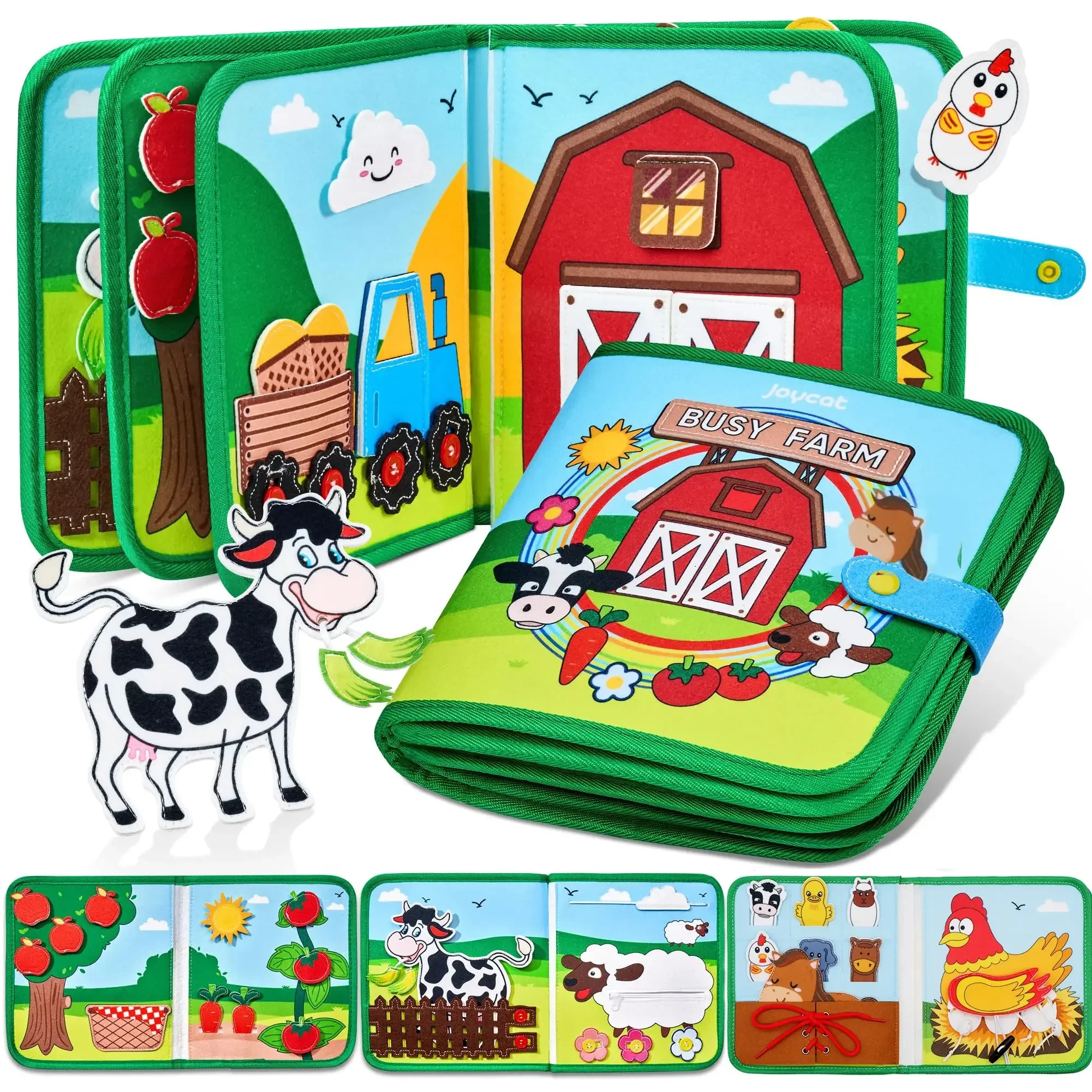 

Montessori Farm Animal Busy Book for Toddlers Preschool Learning Activities Book Autism Sensory Toy for 1 2 3 4 Year Old