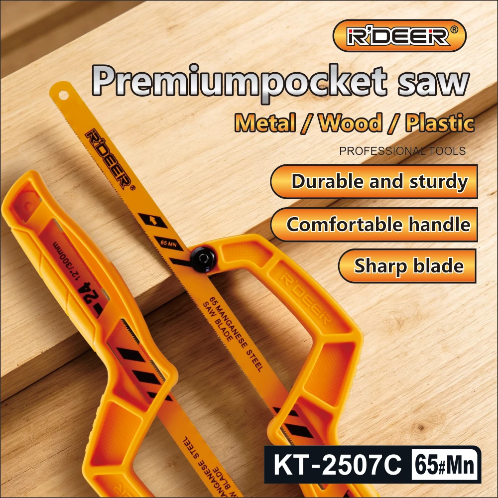 R'DEER Saw Adjustable Reinforced Hacksaw Frame Woodworking Saw Portable Hand Saw Plastic Handle Hand Tool Garden Hand Tools