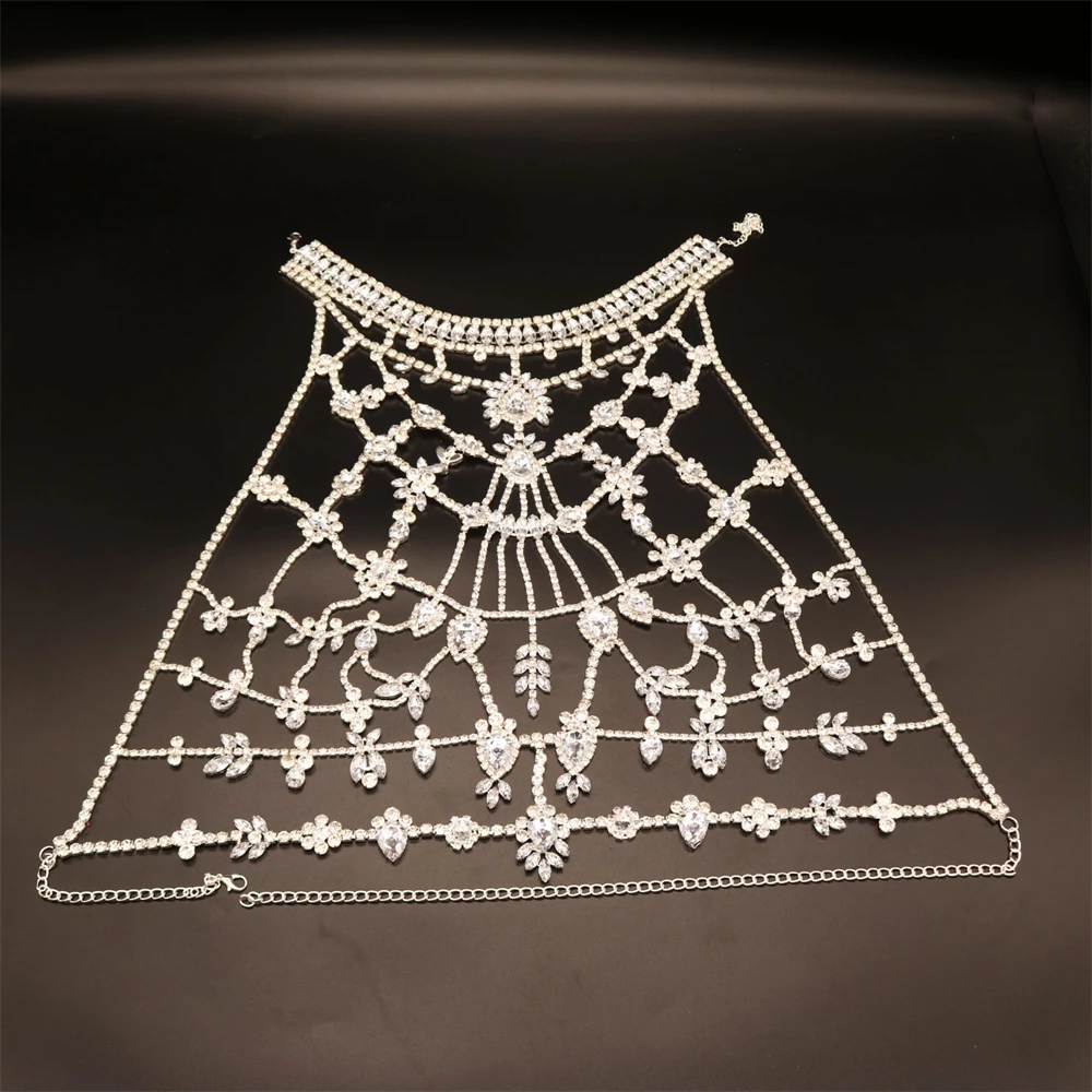 Luxury Crop Top Women Fashion Rhinestone Sexy Hollow Out Camis Body Chain Flowers Sophisticated Nightclub Bikini Corset Bra