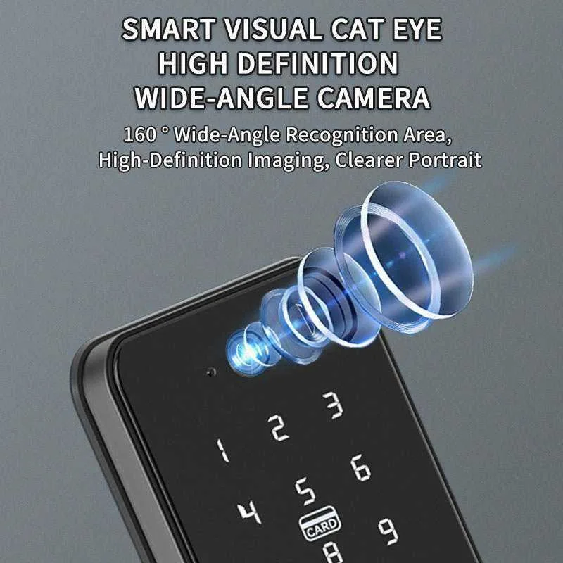 Fingerprint password  Entry Graffiti cat eye smart door lWooden  Household anti-theft rsmart lock
