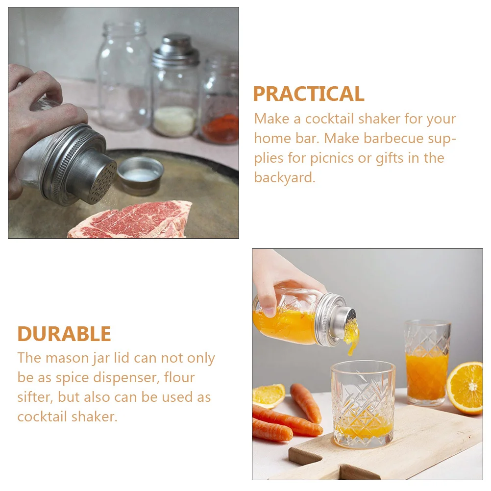 

5Pcs Rustproof Stainless Steel Mason Jar Lids Seasoning Dispenser Cocktail Shaker Home Bar Picnic Accessories Jar Shaker Lid