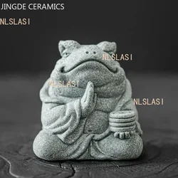 Creative Handmade Stone Tea Pet Decoration Gold Toad Green Sand Stone Animal Statue Fish Tank Landscape Home Tea Tray Ornaments