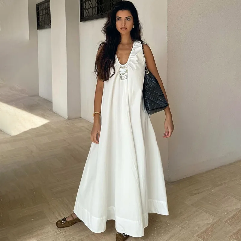 

Talenza Summer White Dresses Women's Fashion Sleeveless Loose Casual Vacation Long Dress New Commuter Streetwear Chic Dress 2026