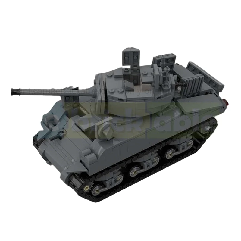 597 peças MOC Tanque Médio Sherman, Blocos de Montagem Criadores, Ideia de Arquitetura, Presentes de Natal, Brinquedos Educativos
