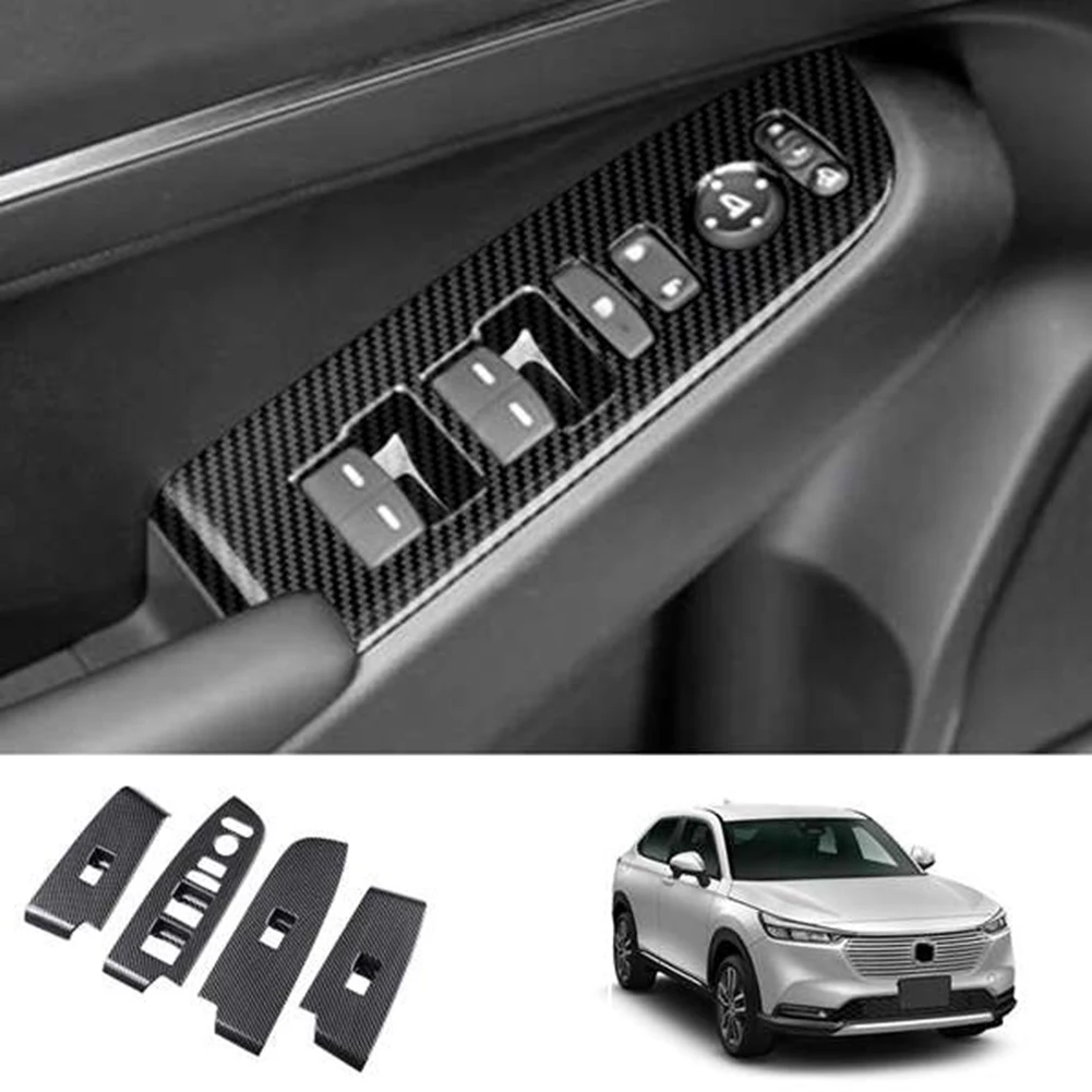 Car Carbon Fiber Window Glass Lift Button Switch Cover Trim Door Armrest Panel for Honda HRV HR-V Vezel 2021 2022 LHD