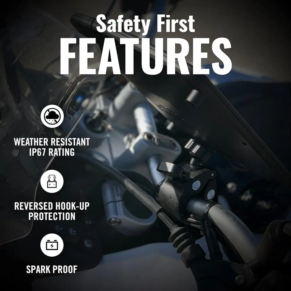 5 Watt Solar Panel 12V Battery Charger with Charge Controller - IP67 Weatherproof - Windshield or Handlebar Mountable - Included