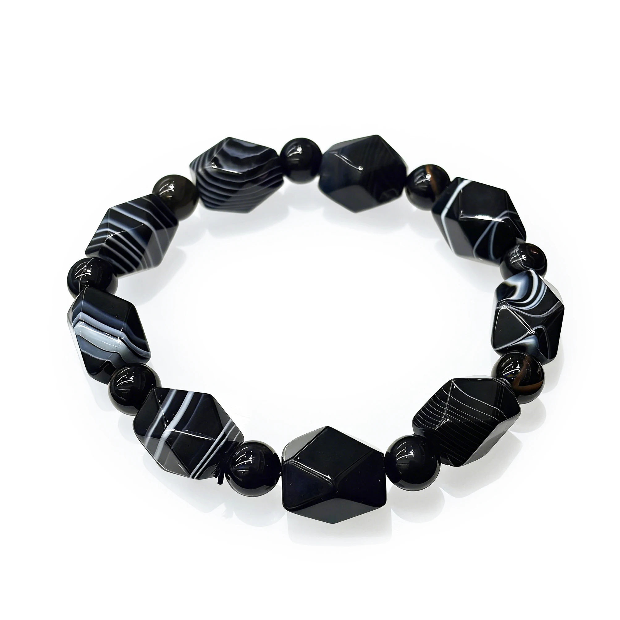 

Natural Black & White Striped Agate Irregular Bead Hand Chain, Statement Jewelry,Aesthetic Leisure Wear,Self Love Gift for Girl