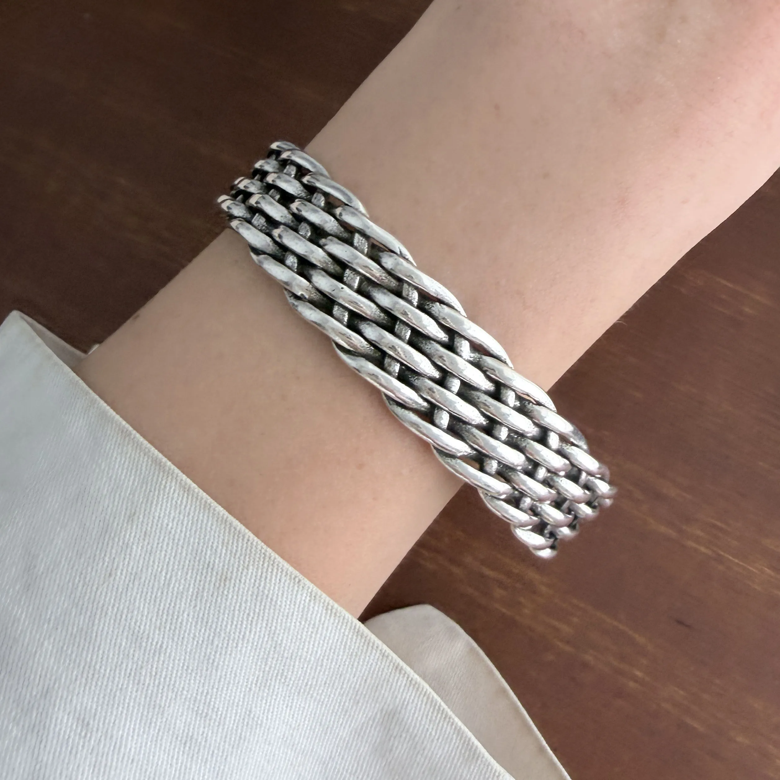 925 Sterling Silver Bracelets for Women Men String Accessories Trend Vintage Simple Wide Web Pendant Party Jewelry Gift