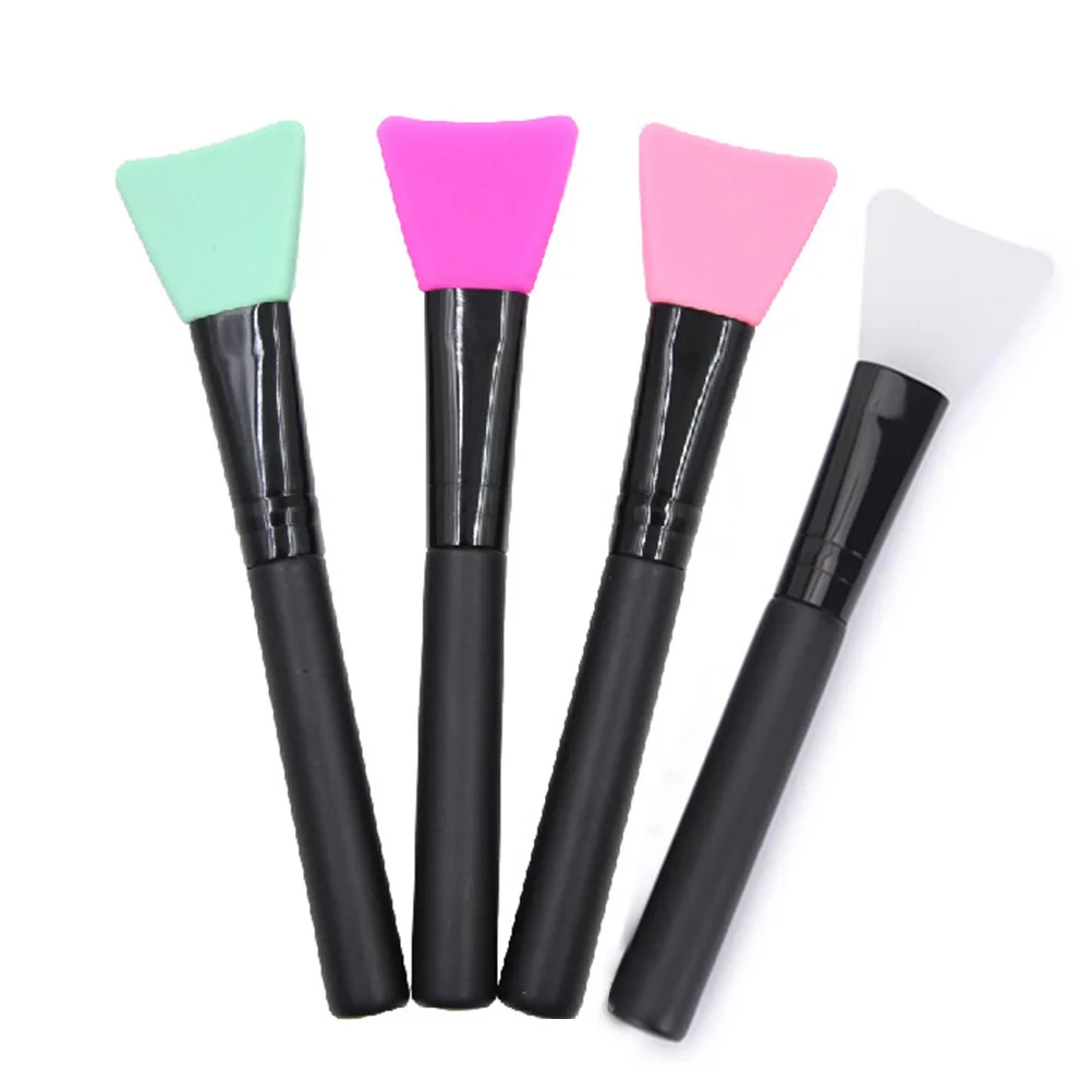 4 Uds. Cepillo Facial de silicona, máscara de cabeza plana, mango de plástico negro, máscara Facial reutilizable, herramienta aplicadora de mantequilla corporal de barro para sensible