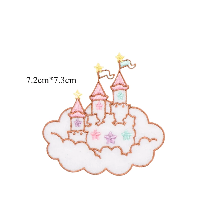 AHYONNIEX 1PC Cartoon Fairy Castle Embroidery Patches for Girels Bag Jeans Glue Patches for Baby Clothes Fashion DIY Patch