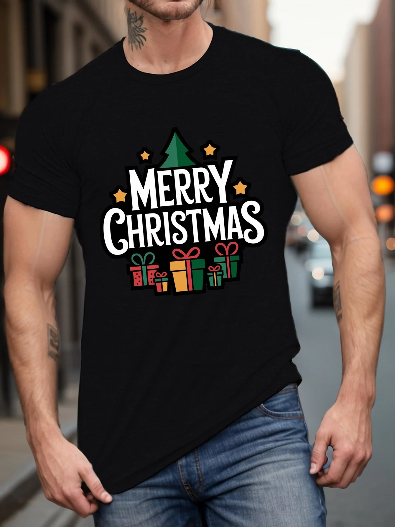 

Новая футболка-мужская футболка больших размеров с рисунком Merry Christmas — белая повседневная футболка с коротким рукавом