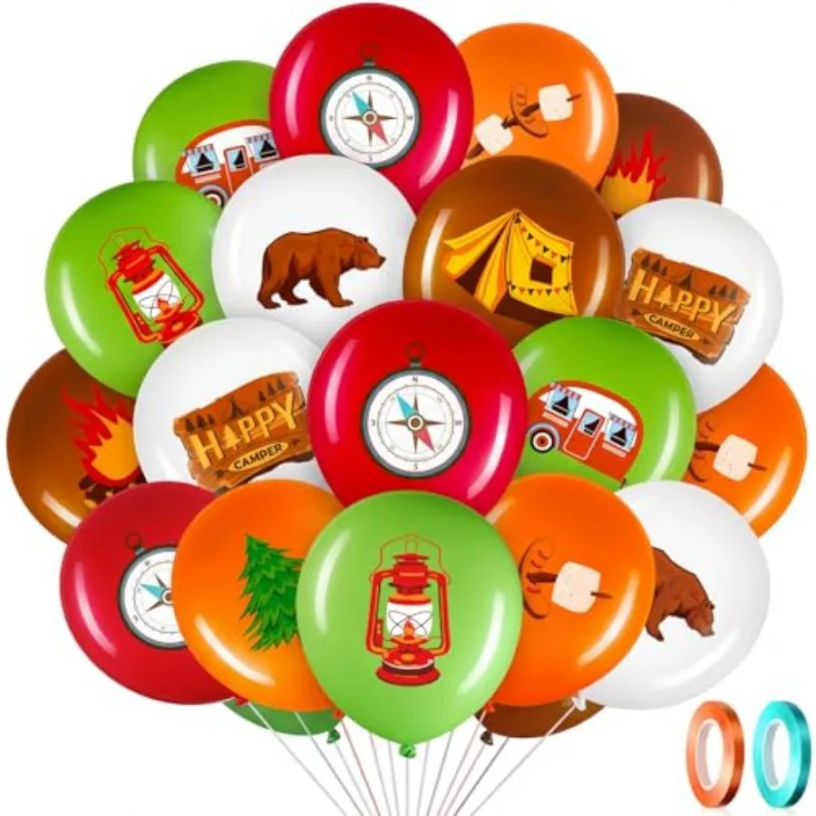 

45 Pcs Camper Balloons, Colorful Camping Party Balloons Decorations, Camping Adventure Theme Party Supplies with Green and Brow