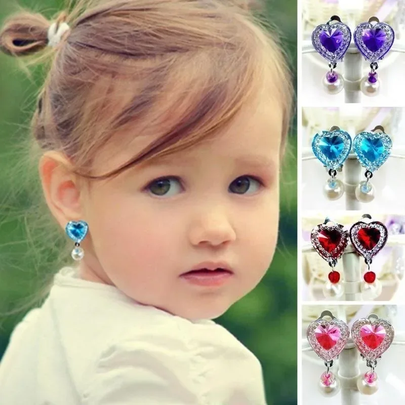 Fancy Children's Ear Clip Earrings Princess No Pierced Female Fake Love Flashing Diamond Jewelry Accessories for Women Gifts