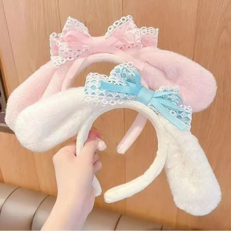 Kawaii Sanrio Plush Headband My Melody Cinnamoroll Anime Cute Cartoon Plush Ear Head Band Hair Accessories Gift