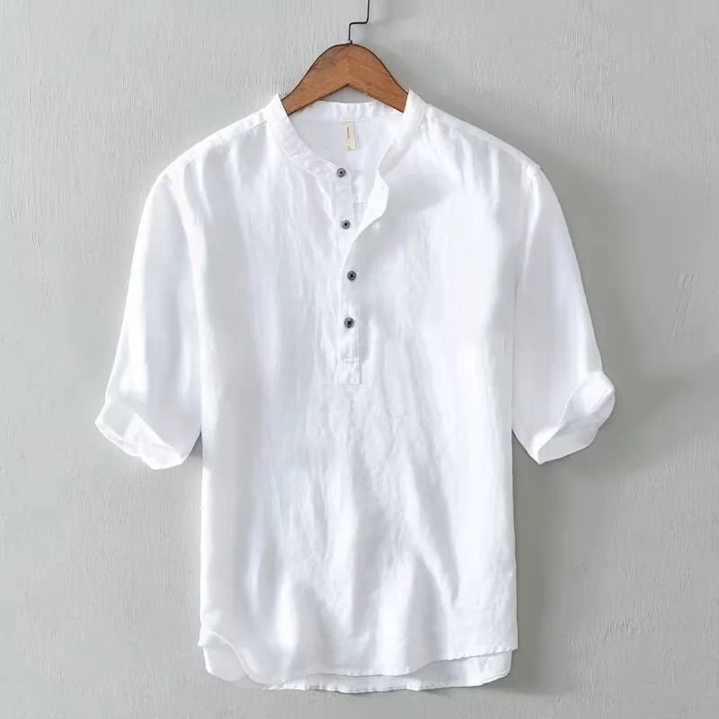 

Men's Summer Solid Fashionable Short sleeve Shirt Versatile Casual Button V Neck Shirts And Blouses