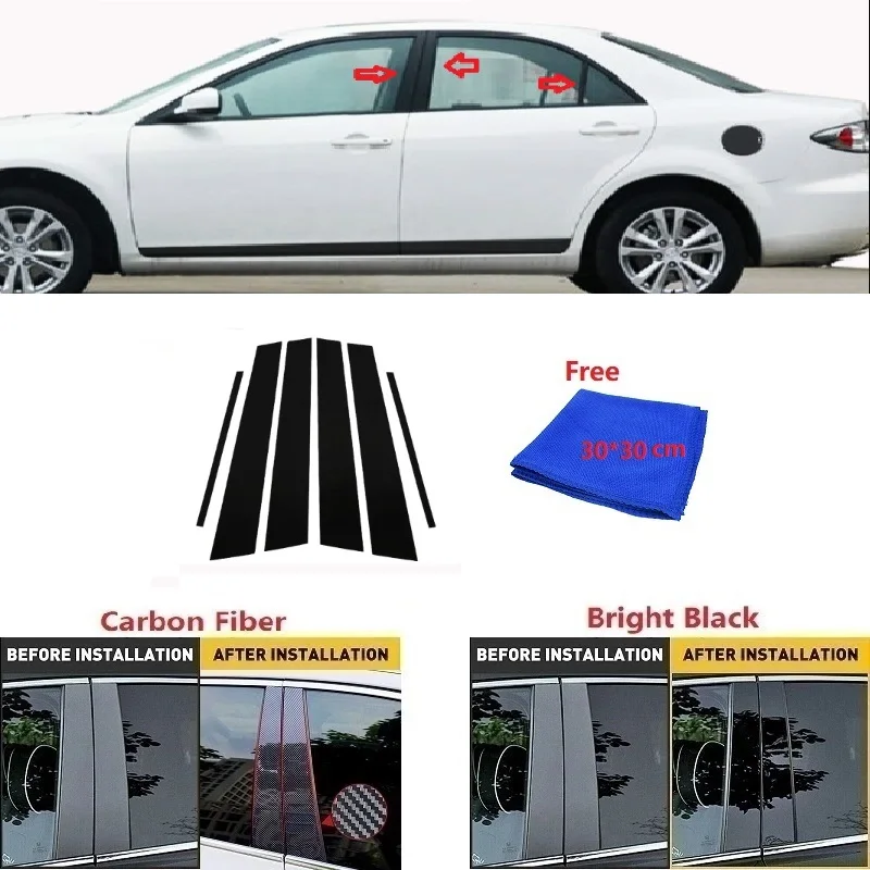 

Carbon Fiber Black Car Window Door Column BC Pillar Post Cover Trim Fit For Mazda 6 2004-2015 Mirror Effect PC Sticker