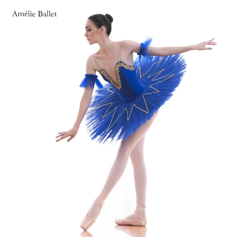 BLL007 Royal Blue Spandex with Silver Trim Pre-professional Ballet Tutu Girls & Women Stage Performance Ballet Costume Tutus