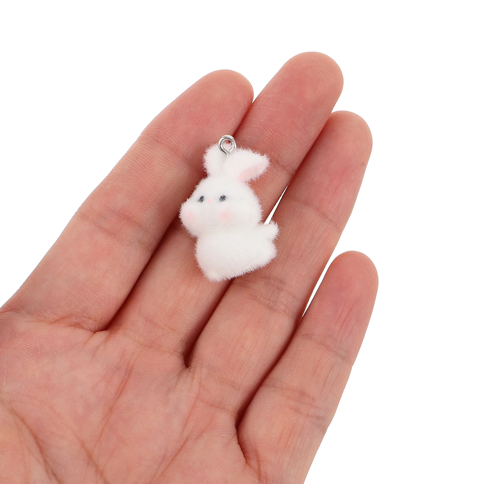 

Flocking Rabbit Pendant Cartoon Keychain Charm Animal Ornament Bunny Toys Cute Necklace Stuffed Cartoon Bunny Charms