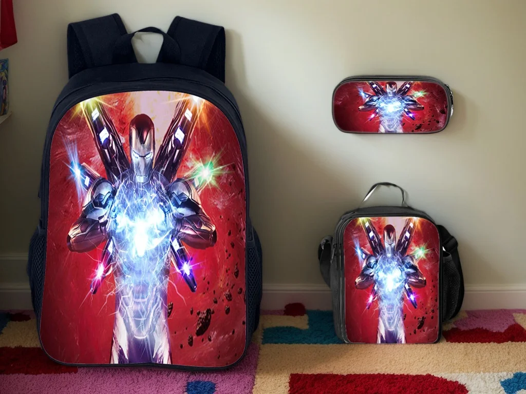 

New The Avengers Backpack+Insulated Lunch Bag+Pencil Case 3 Pcs Set-Boy Girl Back to School Book Bag