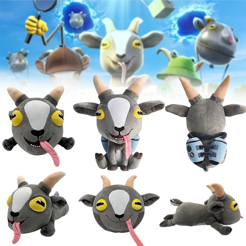 

New Goat Simulator Plush Cute Stick Out Tongue Grey Goat Cute Prone Position Position Stuffed Pillow Game Peripheral Toy Gifts