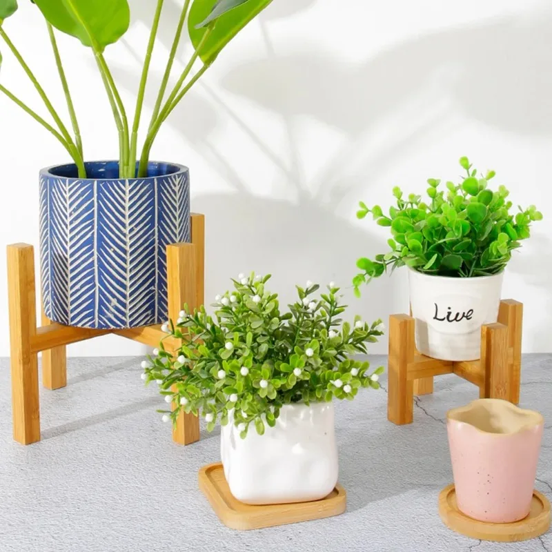 Adjustable Wooden Plant Stand Modern Bamboo Planter Holder Indoor Outdoor Flower Pot Stand Multiple Sizes Plant Display Rack