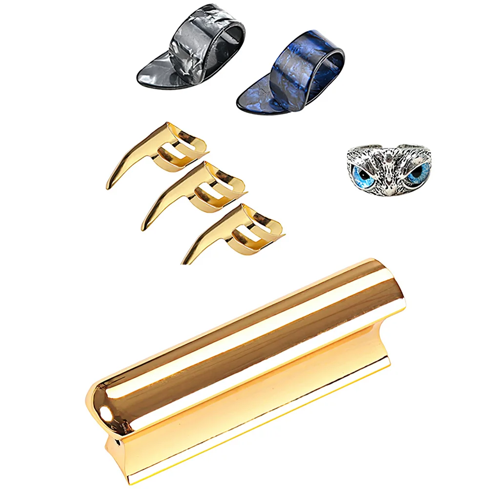 

1 set Thumb Shrapnel Ring Guitar Slider Finger Picks Metal Parts Accessories Durable Practical Storage Portable Tone Bar Supply