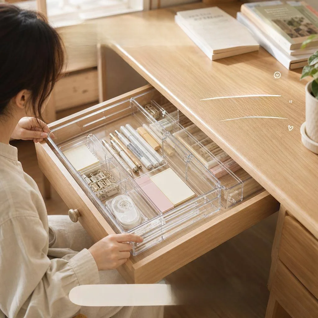 新しい引き出し式収納ボックスデスクオーガナイザーオフィス文具用品雑貨整理プラスチックシンプルスタイル