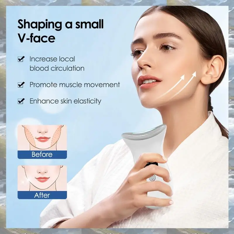 أداة تجميل الرقبة الكهربائية مزيل التجاعيد مكركرنت 7 ألوان LED الفوتون جهاز تجميل الوجه