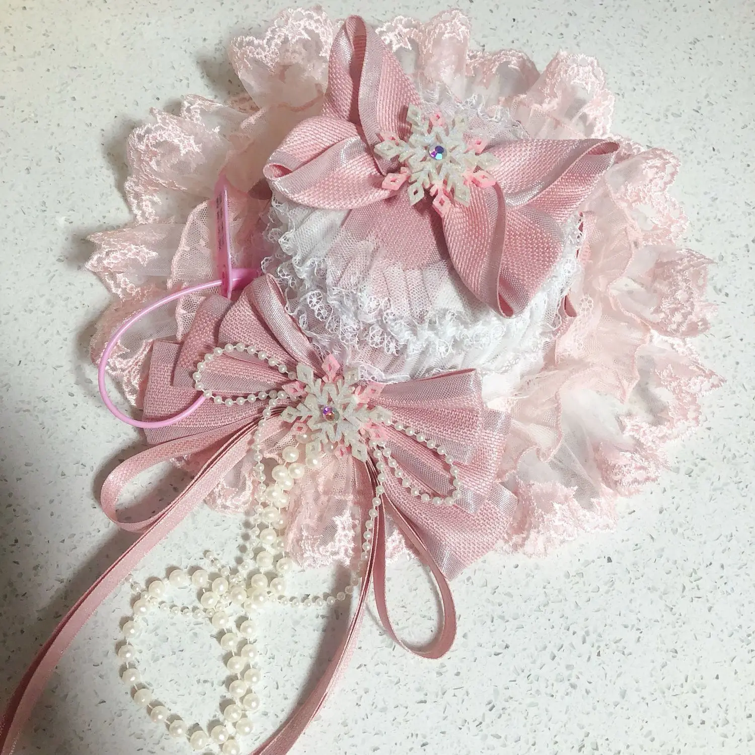 Lolita Kawaii Bloem Bruiloft Kant Hoed Boog Bnt Hoofddeksels Vrouwen Zoete Leuke Bloem Roze Clips Haaraccessoires Meisje