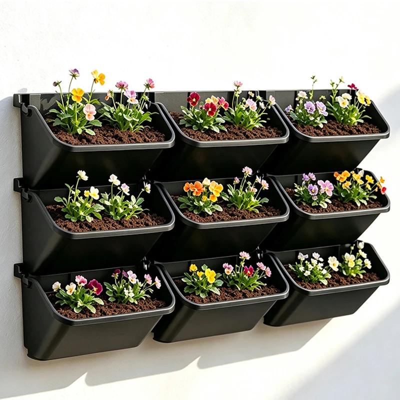 Wall Mounted Plant Pots V18-9 Vertical Plastic Planters Balcony Gardening Flowers Pots Outdoor Hanging Planting Containers