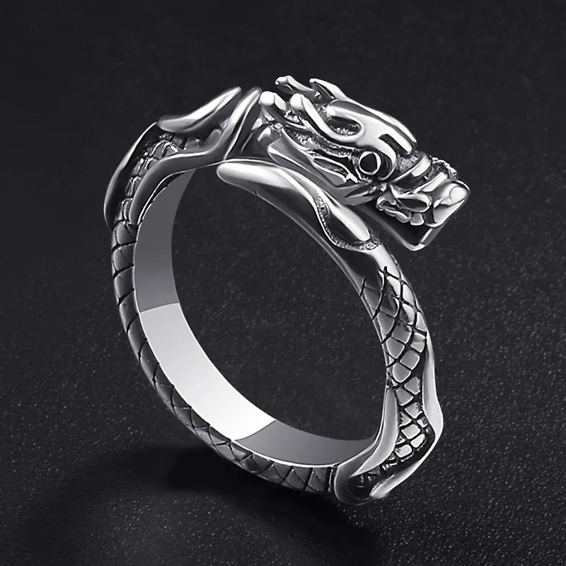 

Buyee 925 Sterling Silver Personality Ring Finger for Woman Men Cute Chinese Dragon Unique Animal Rock Punk Fine Jewelry Circle