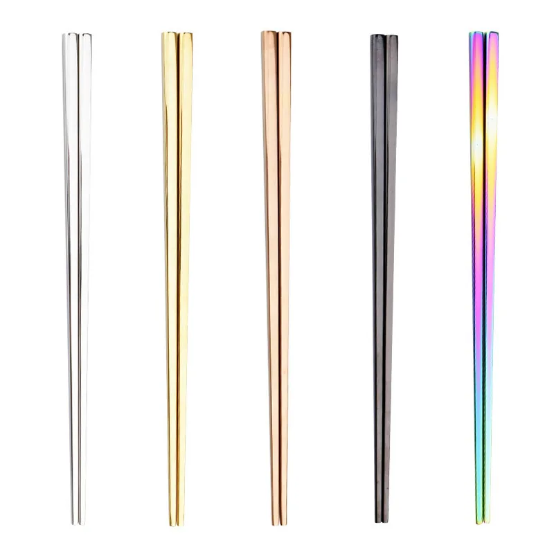 304 Stainless Steel Chopsticks Square Chopsticks Gold Titanium Plated Colorful Creative Tableware Chinese Hollow Cute Chopsticks