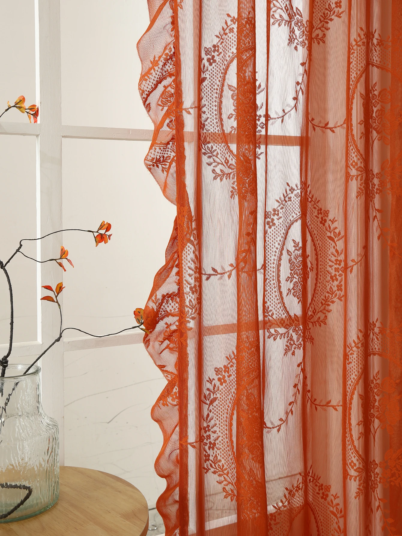 78-Zoll-Vorhänge mit orangefarbener Spitze, rund, Spiegelstange, Taschenvorhänge, Wohnzimmer, Schlafzimmer, Balkon, Zuhause, Vorhänge, Dekoration, Party, Urlaub, Vorhang – Detail 13
