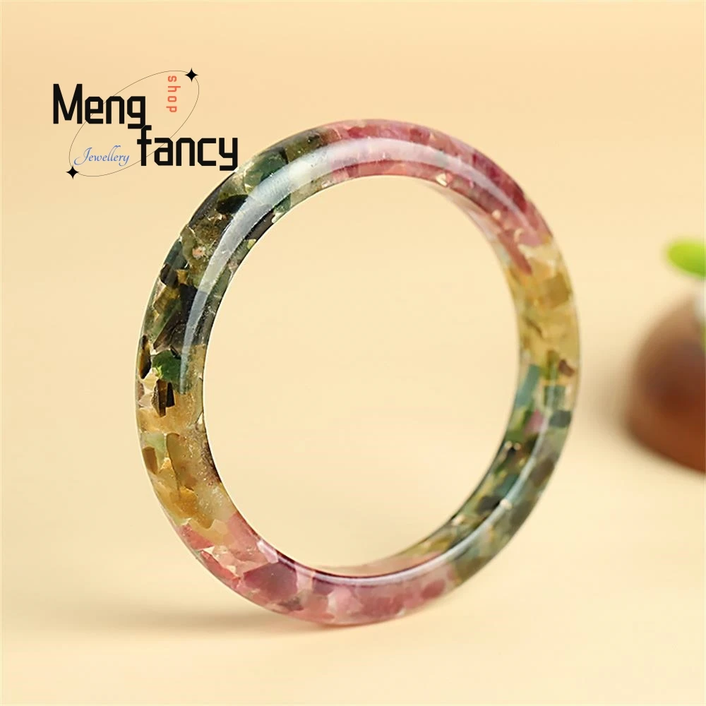 

Natural Brazilian Old Mine Rainbow Tourmaline Bangle - Healing Energy Stone Bracelet for Luck & Love High-grade Fashion Jewelry