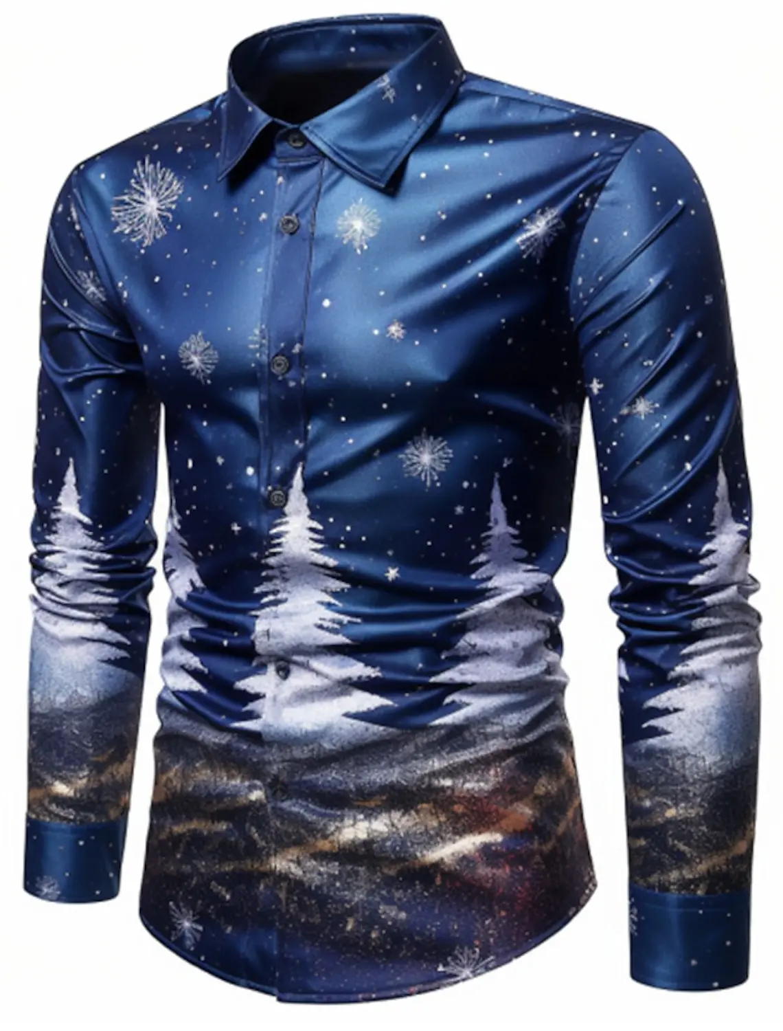 3D Printed Christmas Tree Casual Men's Shirt Daily Wear Going out Fall & Winter Turndown Long Sleeve  4-Way Stretch Fabric Shirt