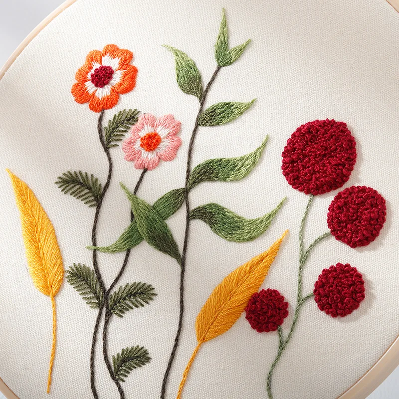 Flower DIY   Kits Beginners Embroidery Kit for Adults with  Hoops